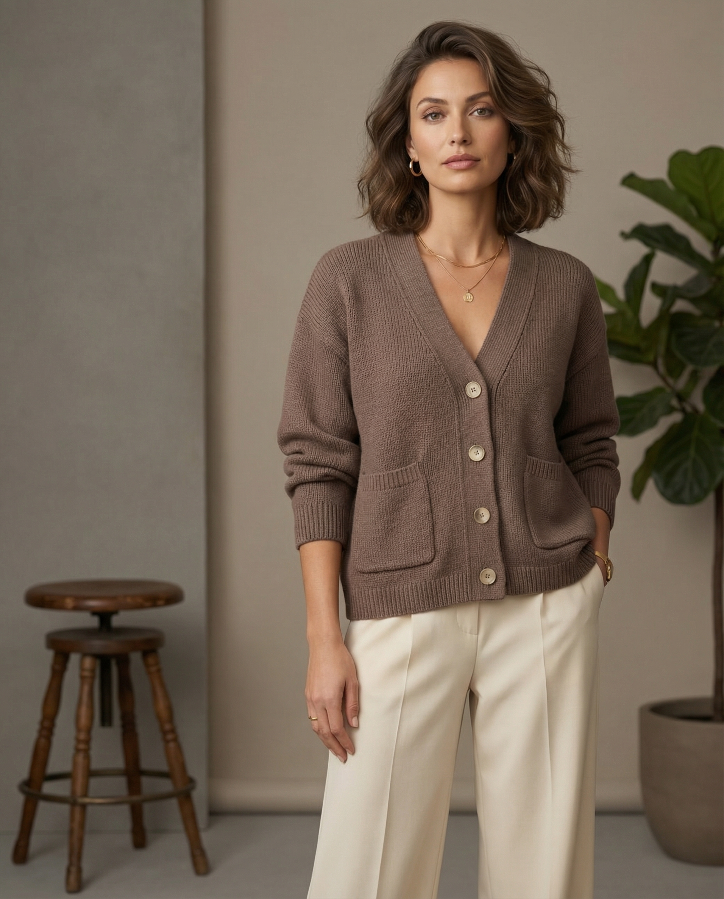 Damen Strickjacke - Viskose, Lockerer Schnitt, V-Ausschnitt