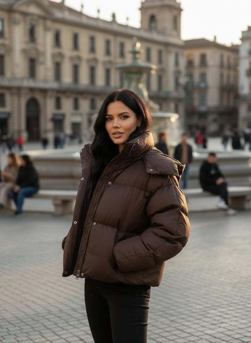 Gepolsterte Windbreaker-Jacke mit Kapuze