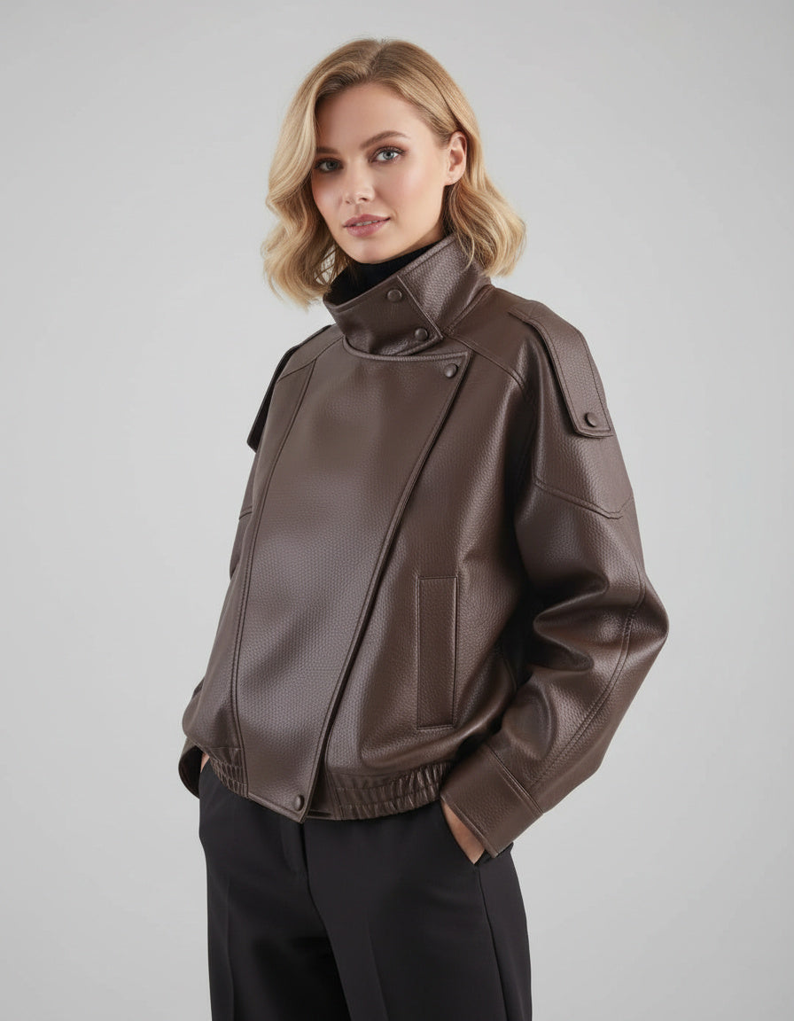 Stylische Lederoptik Asymmetrische Jacke für einen modernen Look