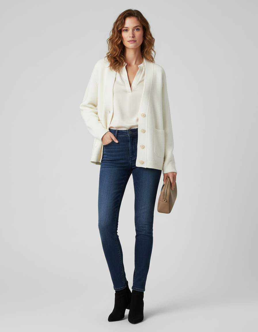 Damen Strickjacke - Viskose, Lockerer Schnitt, V-Ausschnitt