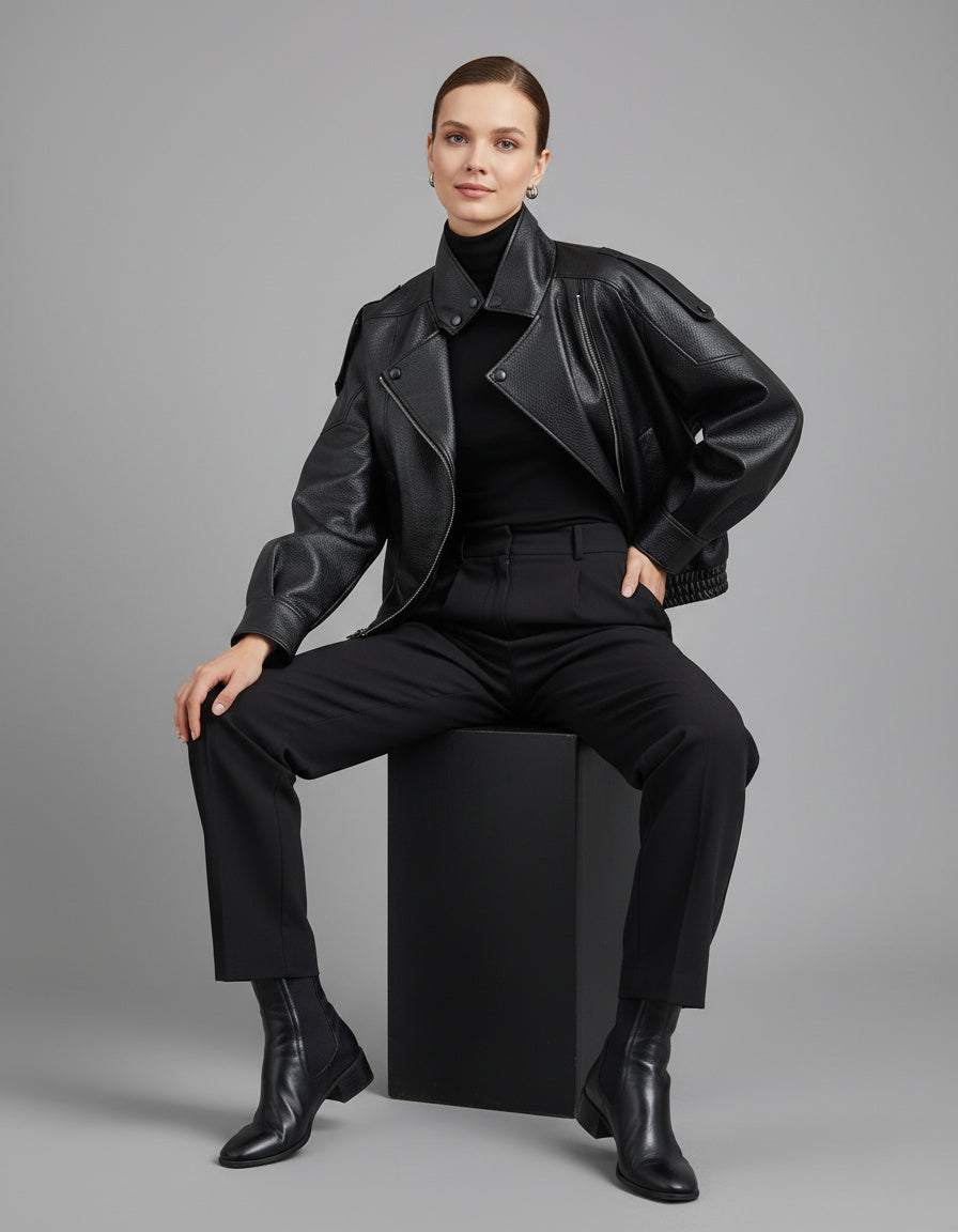 Stylische Lederoptik Asymmetrische Jacke für einen modernen Look