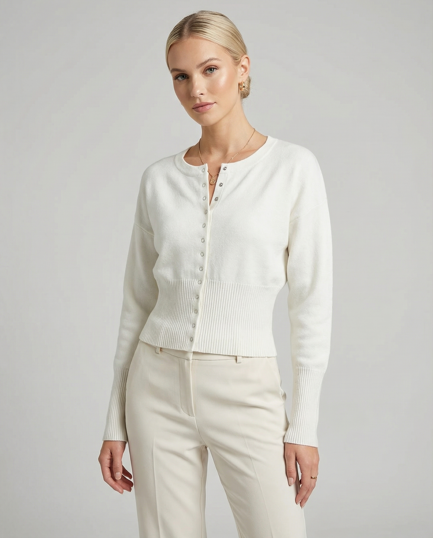 Damen Strickjacke - Leichter Strick, Rundhalsausschnitt