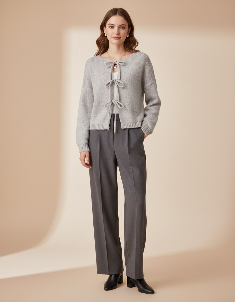 Damen Strickjacke - Feiner Strickstoff mit Schleifendesign