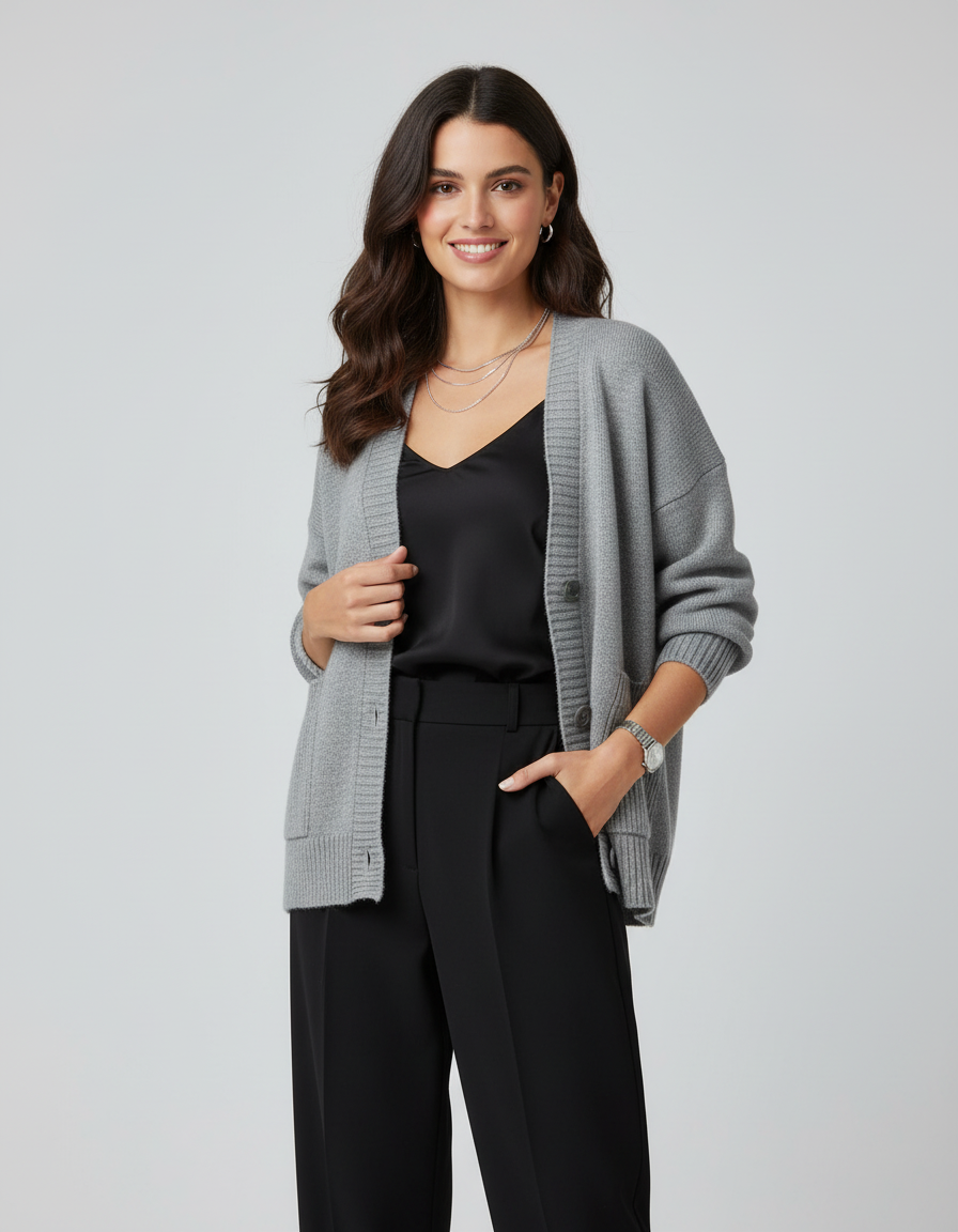 Damen Strickjacke - Hochwertiger Strick, V-Ausschnitt, Elegant