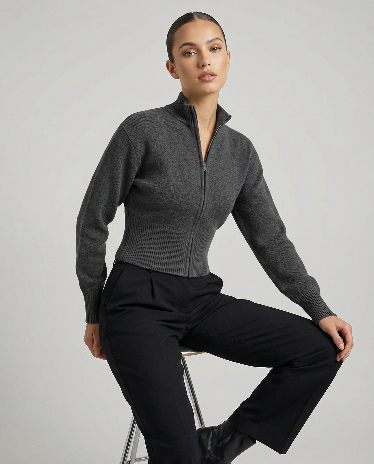 Damen Strickjacke - Lässiges Design mit Reißverschluss, Langarm