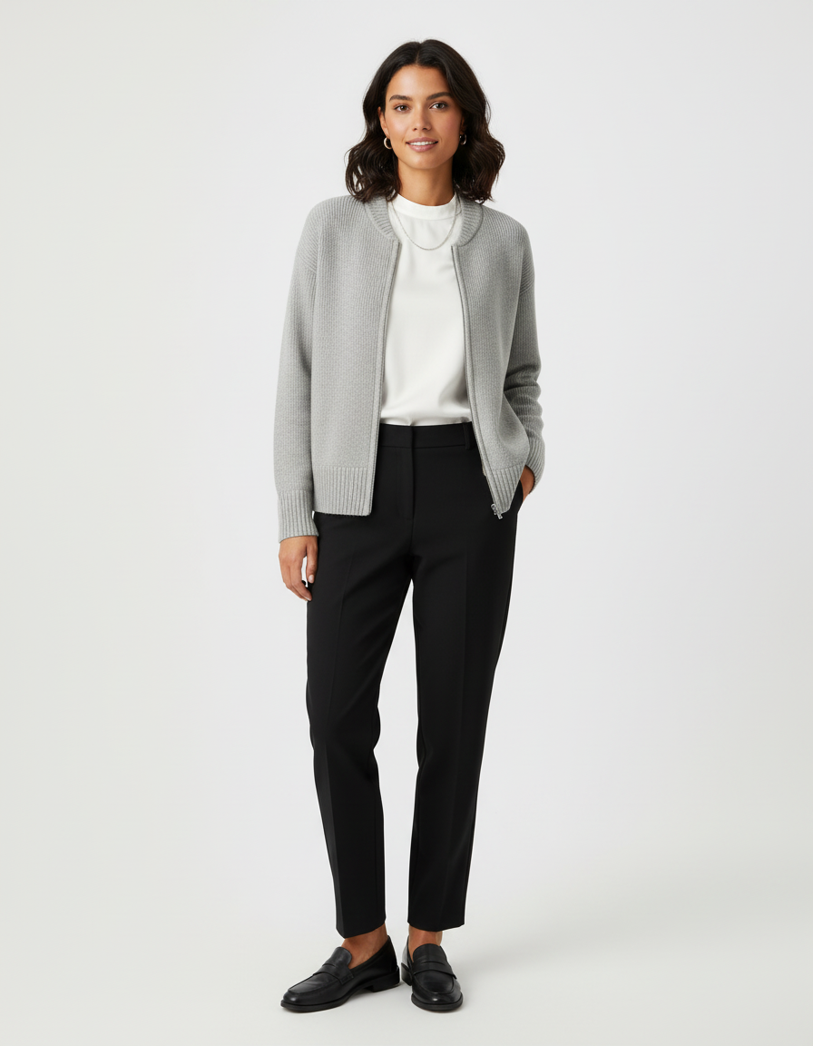 Damen Strickjacke - Elegantes Design mit Reißverschluss, Lange Ärmel