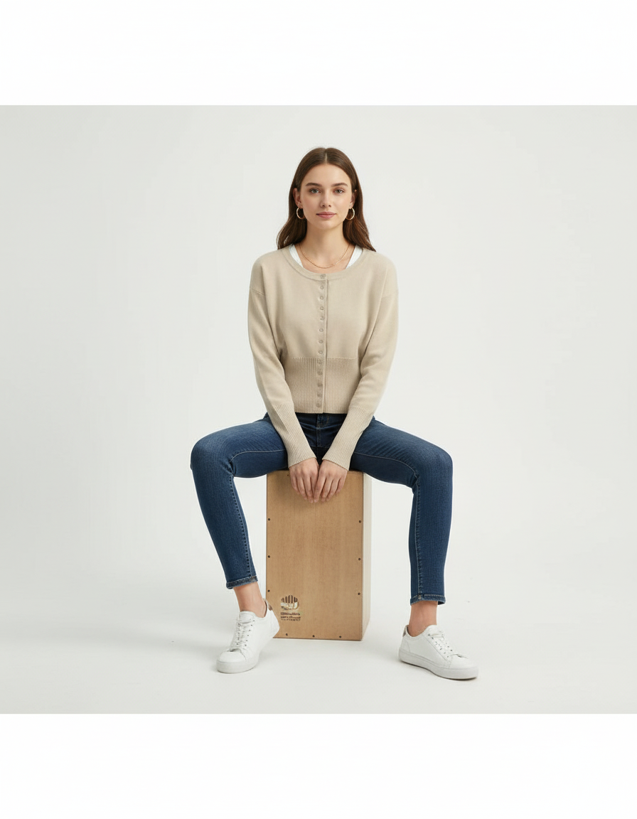 Damen Strickjacke - Leichter Strick, Rundhalsausschnitt