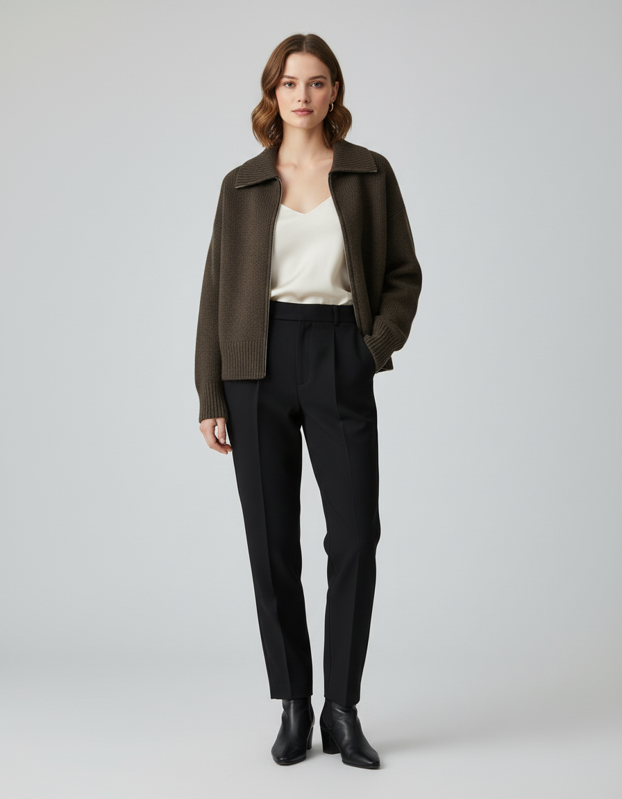 Damen Strickjacke - Elegantes Design mit Reißverschluss, Lange Ärmel