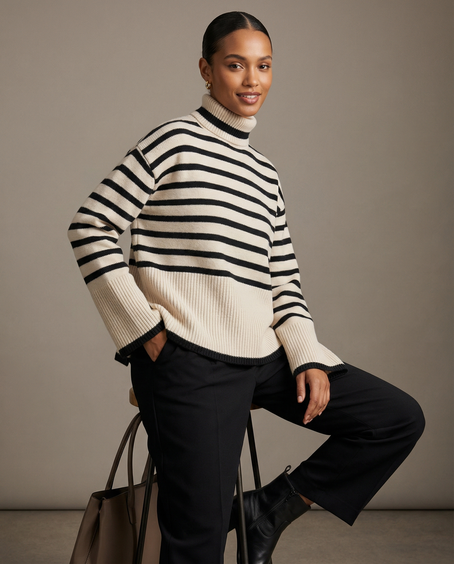 Damenpullover Langarm - Gestreift, Lockere Passform aus Weichem Strickstoff