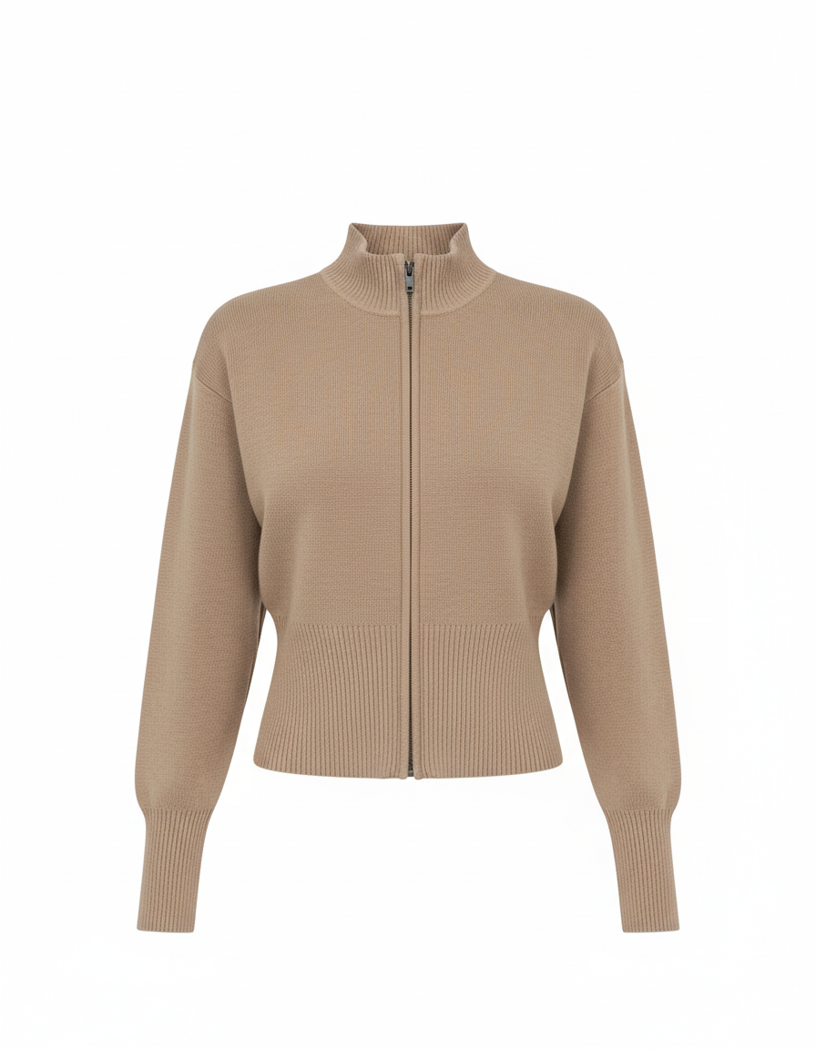 Damen Strickjacke - Lässiges Design mit Reißverschluss, Langarm