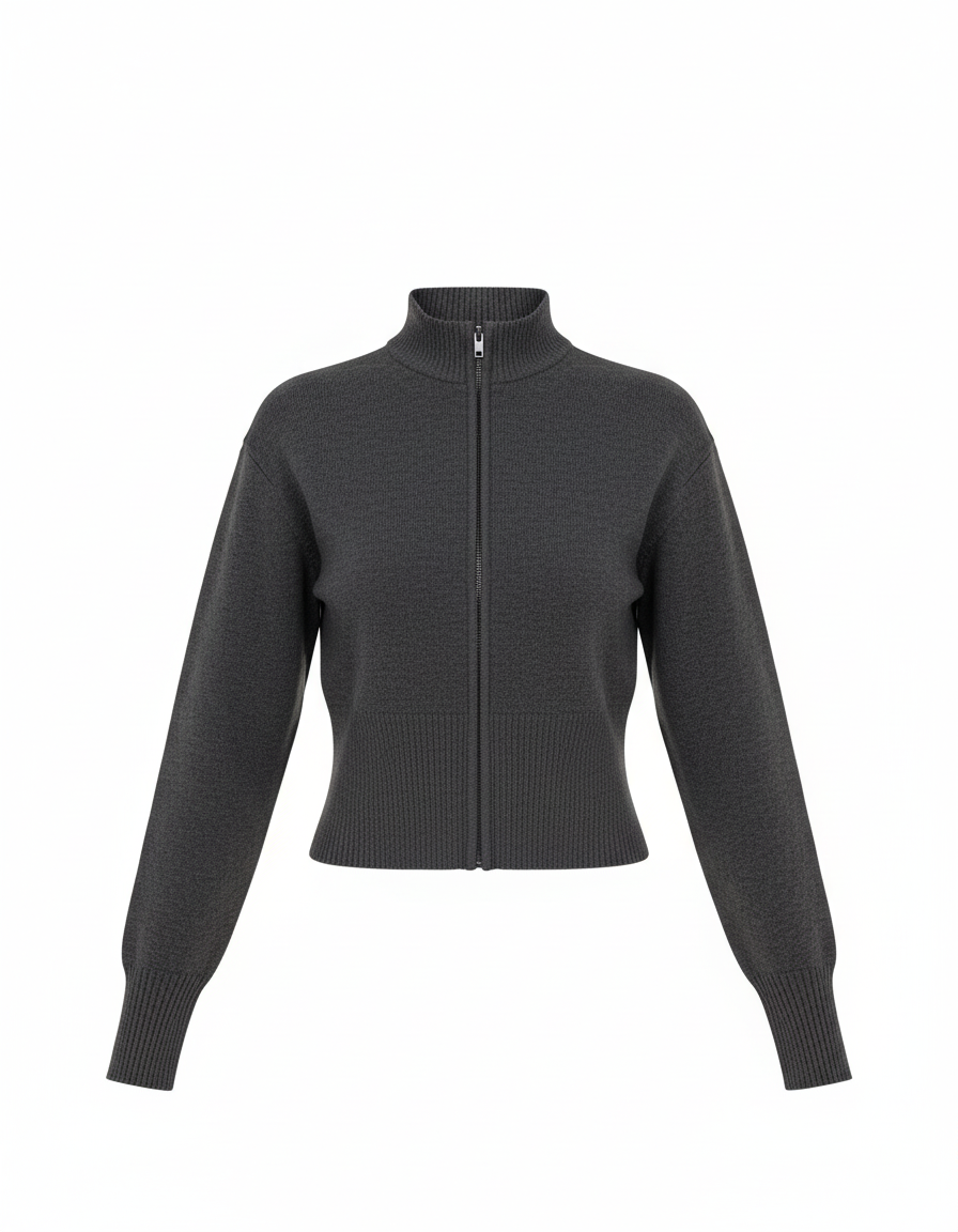 Damen Strickjacke - Lässiges Design mit Reißverschluss, Langarm