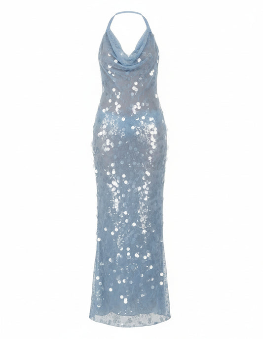 Glitzerndes Maxi-Kleid mit rosafarbenen Pailletten