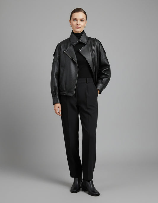 Stylische Lederoptik Asymmetrische Jacke für einen modernen Look
