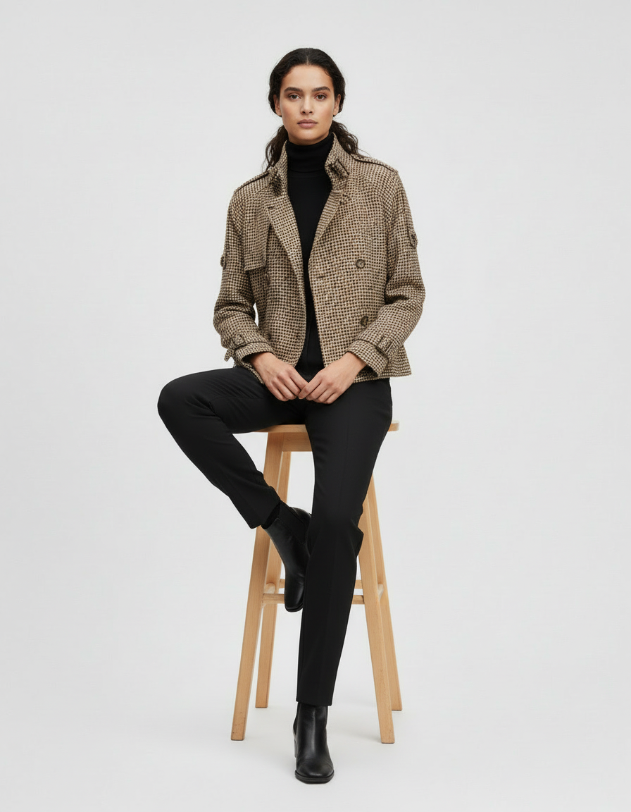 Stilvoller karierter Wollmantel für einen eleganten Look